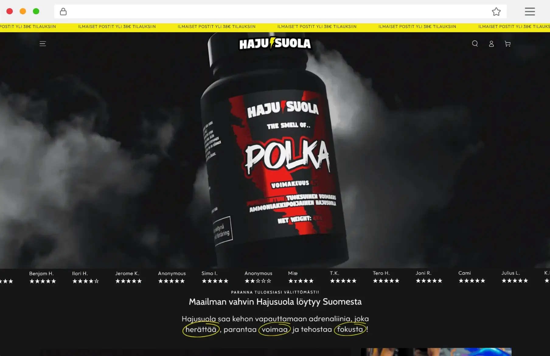 Hajusuola.fi single-product Shopify storefront
